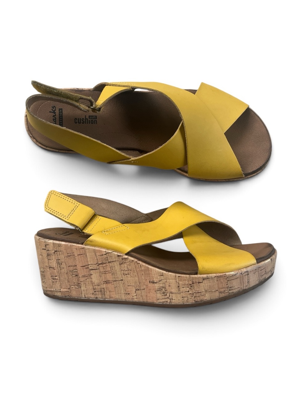 🌼 Women’s Clark’s Stasha Hale Yellow Cork Wedge 8.5 Wide